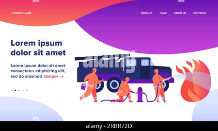 Mutige Feuerwehrleute, die mit Flammen kämpfen Stock Vektor