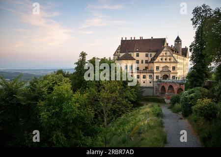 Heiligenberger Schloss mit Blick auf den Bodensee, Bodensee, Linzgau, Baden-Württemberg, Deutschland, Europa Stockfoto