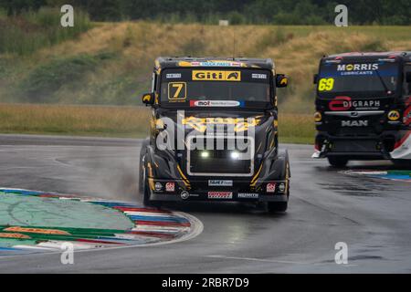 Andover, Großbritannien. 08. Juli 2023. Qualifizierung bei der British Truck Racing Championship auf dem Thruxton Circuit, Andover, Großbritannien, am 8. Juli 2023. Foto: Chris Williams. Nur redaktionelle Verwendung, Lizenz für kommerzielle Verwendung erforderlich. Keine Verwendung bei Wetten, Spielen oder Veröffentlichungen von Clubs/Ligen/Spielern. Kredit: UK Sports Pics Ltd/Alamy Live News Stockfoto