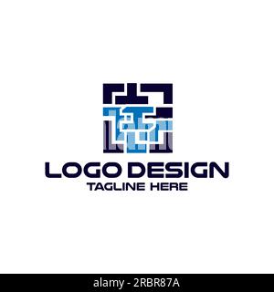 I Tech Logo mit Leiterplattenlinien Stock Vektor