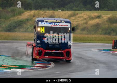 Andover, Großbritannien. 08. Juli 2023. Qualifizierung bei der British Truck Racing Championship auf dem Thruxton Circuit, Andover, Großbritannien, am 8. Juli 2023. Foto: Chris Williams. Nur redaktionelle Verwendung, Lizenz für kommerzielle Verwendung erforderlich. Keine Verwendung bei Wetten, Spielen oder Veröffentlichungen von Clubs/Ligen/Spielern. Kredit: UK Sports Pics Ltd/Alamy Live News Stockfoto