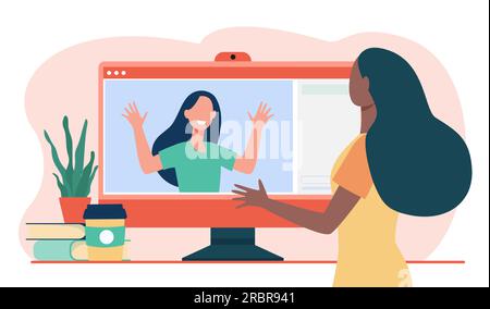Zwei Frauen, die sich per Computer per Video unterhalten Stock Vektor