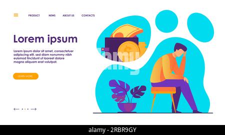 Deprimierter, trauriger Mann, der über finanzielle Probleme nachdenkt Stock Vektor