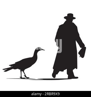 Ein Mann mit einer Vogel-Silhouette-Vektor-Illustration Stock Vektor