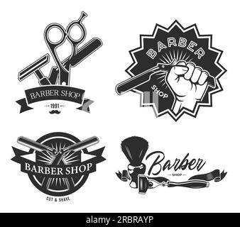 Flachetikettenset für Vintage-Friseursalon Stock Vektor