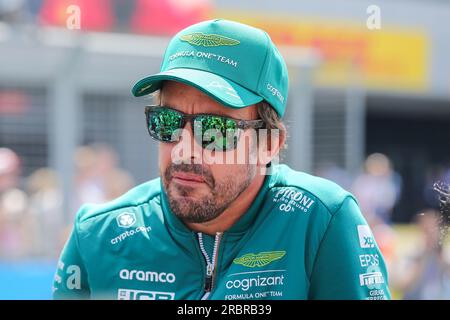 Fernando Alonso 14 (SPA), Aston Martin AMR-23 während des FORMEL 1 ARAMCO BRITISH GRAND PRIX 2023 am Silverstone Circuit, Silverstone, Vereinigtes Königreich, am 9. Juli 2023 Stockfoto