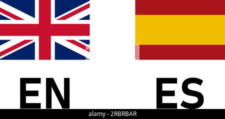 Flaggensymbol Paar, einschließlich britisches Großbritannien und Spanien Flaggen für die Symbolschaltfläche zur Sprachauswahl für Englisch und Spanisch. Vektorbild. Stock Vektor