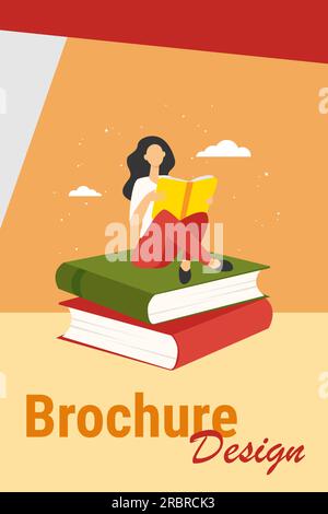 Frau, die auf einem Stapel Bücher liest Stock Vektor