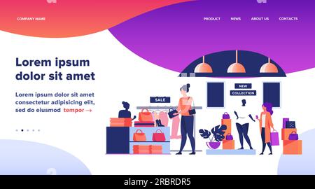 Weibliche Kunden kaufen in einem Kleiderladen ein Stock Vektor