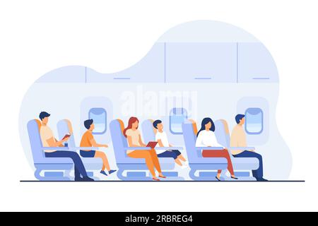 Fluggäste, die mit dem Flugzeug reisen, isolierte Flachvektordarstellung Stock Vektor