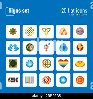 Flache Symbole für Zeichen eingestellt Stock Vektor