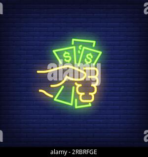 Hand mit Dollarscheinen Neonschild Stock Vektor