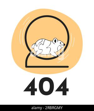 Lustiger Hamster läuft in Rad schwarz weiß Fehler 404 blinkende Meldung Stock Vektor