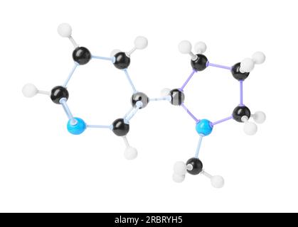 Nikotinmolekül auf weißem Hintergrund. Chemisches Modell Stockfoto
