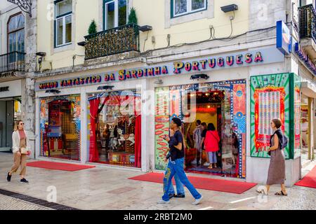 Souvenirladen Mundo Fantástico da Sardinha Portuguesa, Fantastic World of Portuguese Sardines, Rossio Square, Pracala do Rossio, Lissabon, Portugal Stockfoto