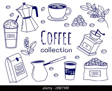 Übersicht über die Kaffeeelemente-Sammlung Stock Vektor
