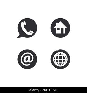 Einfache klassische Kontaktsymbole Telefon Webadresse Eaiziumvektor isoliert auf weißem Hintergrund Stock Vektor