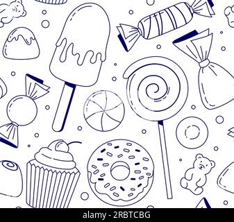 Umrissene Süßigkeiten, nahtloses Muster Stock Vektor