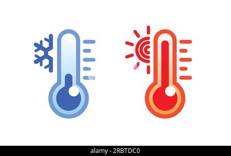 Einfaches klassisches kaltblaues und heißes rotes Glasthermometer Temperatursymbol setzt Umriss-Silhouettenvektor isoliert auf weißem Hintergrund Stock Vektor