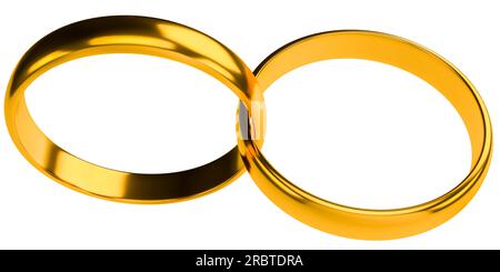 Abbildung von zwei goldenen Eheringen isoliert auf weißem Hintergrund. Einheitskonzepte Stockfoto