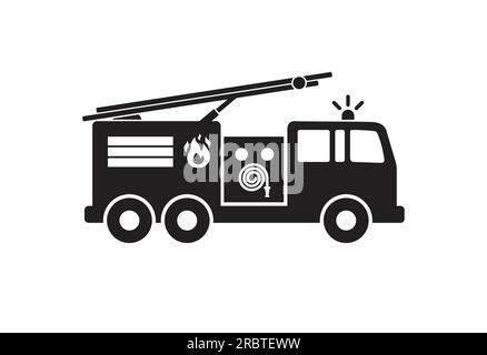 Einfacher Feuerwehrwagen Kleinbus mit schwarzer Silhouette Symbolvektor in Seitenansicht isoliert auf weißem Hintergrund Stock Vektor