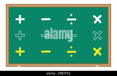 Symbol für grundlegende mathematische Operationen. Plus, Minus, Division und Multiplikationszeichen. Mathematische Ressourcen für Lehrer und Schüler. Vektor-Illustration Stock Vektor