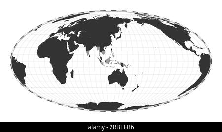 Vektor-Weltkarte. Gleichflächengleiche, pseudozylindrische Mollweide-Projektion. Einfache geografische Weltkarte mit Breiten- und Längengraden. Stock Vektor