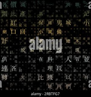 Hintergrund des Buchstabenrasters. Zufällige Zeichen des traditionellen chinesischen Alphabets. Gradiented Matrixmuster. Hintergrund in sanften Pastelltönen. Stock Vektor