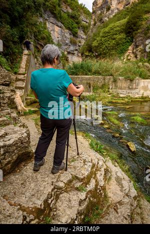 Die Gorg Negre-Schlucht in Querol, einer der Orte, an denen der Fluss Gaià von Klippen umgeben ist (Alt Camp, Tarragona, Katalonien, Spanien) Stockfoto