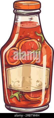 Frische Bio-Tomatensoße in einer Glasflasche Stock Vektor
