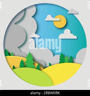 Postkarte im Stil des Papierschnitts, Anfang Herbst Stock Vektor