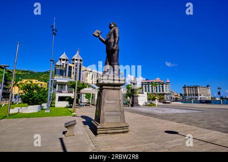 Mauritius, Port-Louis-Viertel, Port Louis, Caudan-Ufer, Statue von Sir Seewoosagur Ramgoolam, erster Anführer des unabhängigen Mauritius Stockfoto