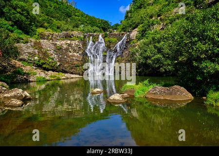 Mauritius, Plaines Wilhems District, Henrietta, die sieben Wasserfälle des Tamarin River Stockfoto