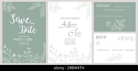 Elegante Hochzeitseinladungs-Vorlage Save the Date. Stock Vektor
