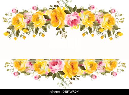 Rahmen, Rand mit Blumen, Blättern und Zweigen im Vintage-Aquarell-Stil. Vektorrahmen Stock Vektor