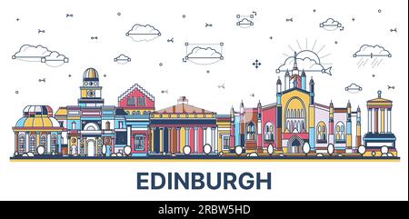 Umreißen Sie die Skyline von Edinburgh Scotland City mit farbigen modernen und historischen Gebäuden, isoliert auf Weiß. Vektordarstellung. Stadtbild Von Edinburgh. Stock Vektor