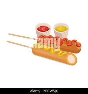 amerika Corn Dog Becher mit gelber und roter Sauce Stock Vektor
