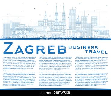 Umreißen Sie die Skyline von Zagreb Kroatien mit blauen Gebäuden und Copy Space. Vektordarstellung. Stadtbild von Zagreb mit Wahrzeichen. Stock Vektor