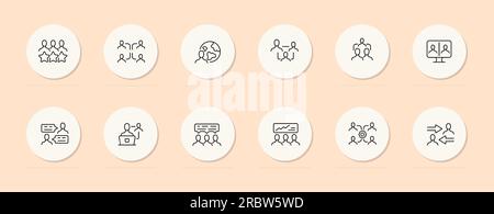 Symbol für Kommunikationsleitung. Menschen, Gesellschaft, Bildschirm, Chats, Stars, Favoritensymbol für Hintergrundvektorlinie des Planeten in Pastellfarbe Stock Vektor