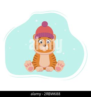 Ein Tiger mit warmem Hut trifft auf den Winter Stock Vektor