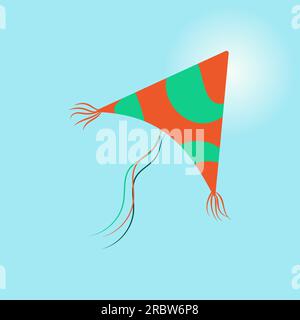 Ein farbiger Drachen fliegt am Himmel an einer Schnur Stock Vektor