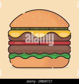 vektorbild eines Doppelburgers in flacher Farbe Stock Vektor