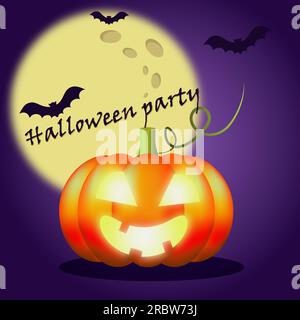 Eine halloween-Party ist ein unheilvoller Kürbis im Hintergrund eines hellen, großen Mondes Stock Vektor