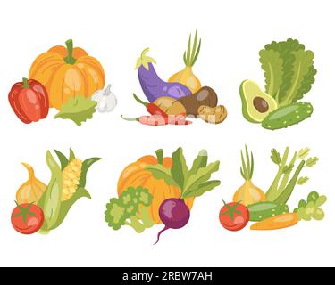 vektordarstellung einer Reihe von Gemüse gesunde Lebensmittel Stock Vektor