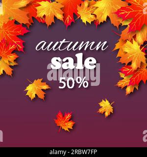 Der Herbstverkauf mit pinkfarbenen und violetten Blättern Stock Vektor