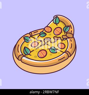 Pizza auf einem Tablett im Cartoon-Stil Stock Vektor