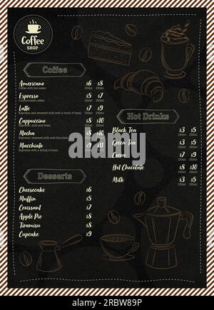 Café-Menü mit handgezeichneten Elementen Stock Vektor