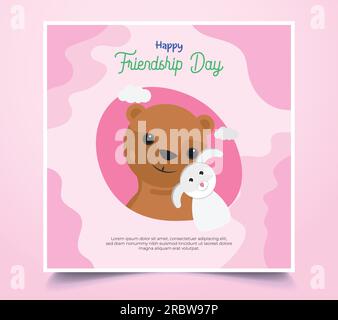 „A Hearming Friendship Day“-Karte mit einem Bären und einem Kaninchen Stock Vektor