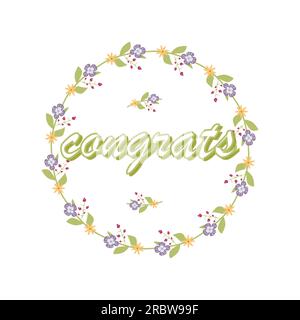 Gratulation in der Mitte eines Blumenkreises geschrieben Stock Vektor