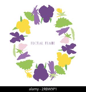 Vektorrahmen aus Frühlingsblumen, Pansien, Blumenkranz aus süßen bunten Veilchen Stock Vektor